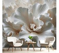 SMBHIAON Ripple Petal Pattern Wall Mural 450×315 cm - White Floral Sculpture Texture for Living Room, Bedroom & Kitchen Home Decor