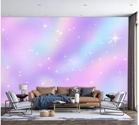 SMBHIAON Romantic and Dreamywall Mural 3D Starry Sky Star Pattern Wallpaper Large Pink Wall Wallpaper for Living Room Bedroom 350 × 256 Cm