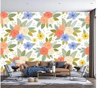 SMBHIAON Rose and Daisy Prints 3D Silk Wall Mural Cute Floral Pattern Photo Wallpaper Poster Picture Design for Living Room Kids' Bedroom & Home Interiors,300 × 210 Cm,Orange Color