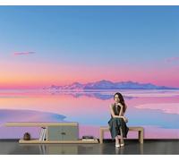 SMBHIAON Salt Lake Mountain Scenery Wallpaper Wall Mural Photo Wallpaper Bedroom Sunrise View Decoration Picture Design Poster Wall Covering 150 × 105 Cm For Children’S Room Living Room, Pink