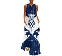 SMBHIAON Saltire Scottish Flag Plus Size Slim Fit Maxi Dress, Womens Sleeveless Ankle Length Dress with Patriotic Print, Summer Casual Long Flowy Sundress Blue