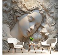 SMBHIAON Side Portrait of A Woman with Closed Eyes Wall Mural 400×280 cm - Off White Classical Sculpture Style for Living Room, Bedroom & Kitchen Home Decor