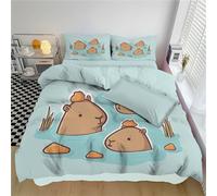 SMBHIAON Simple Doodle Style Duvet Cover Set Cute Capybara Swimming Design Bedding Set Super king Size For Boys Girls Children Bedroom Decor Ultra Soft Light Blue Comforter Cover Reversible