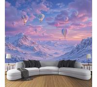 SMBHIAON Sky Hot Air Balloon Pattern Wall Mural - Dreamy Snow Mountain Scenery,Light Pink Wallpaper Poster,150 × 105 cm, 3D Artwork for Bedroom, Living Room & Home Decoration (Not Self-Adhesive)