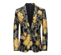 SMBHIAON Slim Fit Blazer for Men - Classic Yellow Floral Leaf Pattern One-Button with Pocket Mens Suit Jacket,Fashion Large Size Lapel Business Formal Tuxedos Blazer,Yellow,XXL