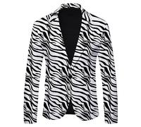 SMBHIAON Slim Fit Blazer For Men,Vintage Zebra Stripes Lightweight One Button With Pocket Mens Suit Jacket,Fashion Large Size Lapel Prom Party Tuxedos Blazer,Black White,S