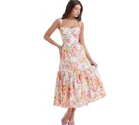 SMBHIAON Sling Dresses for Women - Colorful Flower Pattern Deep V-Neck Sleveeless Summer A Line Long Sling Dress,Fashion Backless Bodycon Flowy Beach Dress,Yellow,M