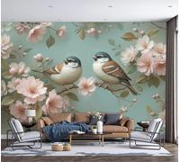 SMBHIAON Small Birds Perched On Branches with Pink Flowers 3D Silk Wall Mural Rococo Art Photo Wallpaper Poster Picture Design for Living Room Kids' Bedroom & Home Interiors,300 × 210 Cm,Pink