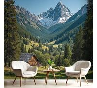 SMBHIAON Snow-Capped Mountains Forest Landscapes Photo Wallpaper, Luxury Silk Wall Mural Decor Pastoral Scenery Wall Sticker for Bedroom, Living Room, Sofa Backdrop Decor 250 × 175 Cm, Dark Green