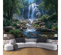SMBHIAON Spectacular Waterfall Views Wall Mural -Dark Green Tranquil Natural Forest, 3D Panoramic Wallpaper, 450 × 315 cm, Wall Sticker Poster for Living Room, Bedroom & Home Decoration