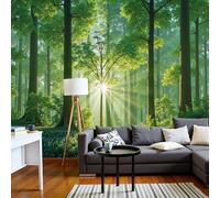 SMBHIAON Sunlight Filters Through The Leaves Wall Mural - Natural Forest Scenery,450 × 315 Cm Wallpaper Poster for Bedroom, Living Room & Home Decoration,Emerald Green