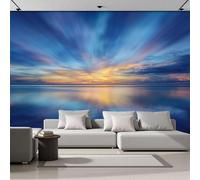 SMBHIAON Sunset At The Seaside 3D Silk Wall Mural Natural Scenery Photo Wallpaper Poster Picture Design for Living Room Kids' Bedroom & Home Interiors,350 × 256 Cm,Sky Blue