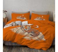 SMBHIAON Super King Duvet Cover Set Cartoon Style,Cute Tiger Cloud Pattern Bedding Set With 2 Pillow Case,Orange Easy Care Reversible 2 Side Kids Duvet Cover - 260 × 220 Cm