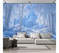 SMBHIAON Tall Birch Branches Photo Wallpaper - Snow Forest Wall Mural,350 × 256 Cm,Light Blue, Decorative Poster for Living Room, Kitchen & Bedroom Home Wall Decoration