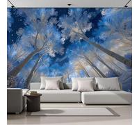 SMBHIAON Tall Branches Leaf Patterns Photo Wallpaper - Dream Forest Scene Wall Mural,200 × 140 Cm,Blue, Decorative Poster for Living Room, Kitchen & Bedroom Home Wall Decoration