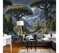 SMBHIAON Tall Trees Mountain Range Map Wall Mural - Ancient Roman Forest Scenery,Dark Green Wallpaper Poster,400 × 280 Cm, 3D Artwork for Bedroom, Living Room & Home Decoration (Not Self-Adhesive)