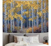SMBHIAON Tapestry Birch Forest Golden Leaves Wall Hanging Autumn Forest Tapestries Poster Decor for College Dorm Beach Throws Table Cloth Bedding Wall Blanket,100 x 75 cm, White