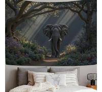 SMBHIAON Tapestry Elephants Trees Flowers Plants Wall Hanging Forest Wildlife Tapestries Poster Decor For College Dorm Beach Throws Table Cloth Bedding Wall Blanket,150 X 150 Cm, Dark Green