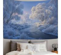 SMBHIAON Tapestry Rime Trees And Rivers Wall Hanging Rime And Snow Scenery Tapestries Poster Decor for College Dorm Beach Throws Table Cloth Bedding Wall Blanket,200 x 150 cm, Sky Blue