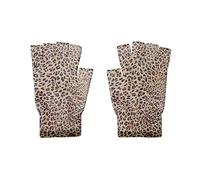 SMBHIAON Thickened Half Finger Gloves - Leopard Print Winter Writing Fingerless Warm And Cold Proof Knitted Gloves, Touch Screen Knitted Gloves Warm Cycling Shopping Gloves Khaki-D One Size