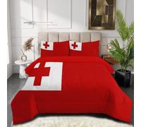 SMBHIAON Tonga Flag Duvet Reversible Coverless Duvet Double Size | Soft All Seasons Comforter Machine Washable Microfiber with 2 Pillowcases,200x200cm National Flag Theme