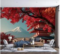 SMBHIAON Traditional Japanese Scenerywallpaper Mural Pagoda Red Maple Leaf Landscape Decoration Wall Covering Wall Decoration 200 × 140 Cm,Red