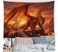 SMBHIAON Traditional Mythology Tapestry Majestic Dragon Wall Tapestry Orange-Red Wall Hanging Decoration for Bedroom Living Room 200 x 150 cm