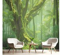 SMBHIAON Tropical Rainforest Mural Wallpaper,Giant Moss Trees Panoramic Wallpaper, Wall Mural Decoration Poster 200 × 140 Cm Murals for Living Room Bedroom Hallway, Forest Green
