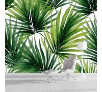 SMBHIAON Tropical Rainforest Mural Wallpaper,Watercolor Palm Leaves Panoramic Wallpaper, Wall Mural Decoration Poster 450 × 315 Cm Murals for Living Room Bedroom Hallway, Sage Green
