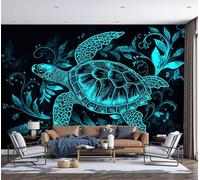 SMBHIAON Underwater Worldmural Wallpaper,Sea Turtle Plant Elements Panoramic Wallpaper, Wall Mural Decoration Poster 300 × 210 Cm Murals for Living Room Bedroom Hallway, Blue-Green