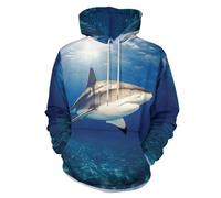 SMBHIAON Unisex 3D Ocean Landscape Print Hoodies Large Size Novelty Pullover Undersea Sharks Hooded Sweatshirt With Pocke For Men Women,Blue,Xxl