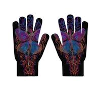 SMBHIAON Unisex Gardening Gloves - Dragonfly Illustration Touch Screen Knit Glove,Elastic Cuff Thermal Gloves Mandala Pattern Glove Women Men Skin-Friendly Soft Mitten (Purple)