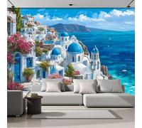 SMBHIAON Urban Architectural Oil Paintings Photo Wallpaper - 450 × 315 Cm Wall Mural - Mediterranean Style Bedroom Living Room Decoration Poster,Blue