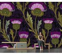 SMBHIAON Vintage Watercolor Plants Wall Mural 3D Scottish Thistle Flowers Wallpaper Large Dark Purple Wall Wallpaper for Living Room Bedroom 200 × 140 Cm