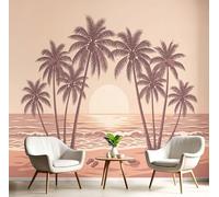 SMBHIAON Wall Mural Coconut Trees Beach Sunset Photo Wallpaper, Luxury Silk Wall Mural Decoration Tropical Vacation Poster Picture Design for Living Room Kids Bedroom 400 × 280 Cm