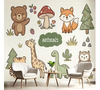 SMBHIAON Wall Mural Dinosaur and Fox Illustrations Photo Wallpaper, Luxury Silk Wall Mural Decoration Forest Animals Poster Picture Design for Living Room Kids Bedroom 300 × 210 Cm