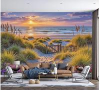 SMBHIAON Wall Mural Sand Dune Beach Scenery Photo Wallpaper, Luxury Silk Wall Mural Decoration Sunset At The Beach Poster Picture Design for Living Room Kids Bedroom 300 × 210 Cm