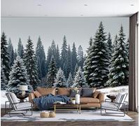 SMBHIAON Wallpaper - Cedar Forest Wallpaper for Living Room, Snow-Capped Pine Forest Bedroom Wall Paper,Dark Green Wall Mural & Home Decor,350 × 256 Cm