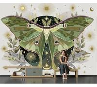 SMBHIAON Wallpaper - Celestial Bodies Plant Elements Wallpaper for Living Room, Moth Element Bedroom Wall Paper,Green Wall Mural & Home Decor,350 × 256 Cm