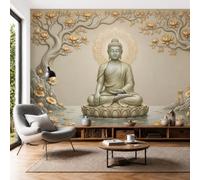 SMBHIAON Wallpaper for Bedroom Wall Art Murals, Buddha Statue Tree Shadow Water Ripples 350 × 256 cmPhoto Wallpaper 3D Effect, Classical Sculpture Wall Mural Wallpapers for Living Room,Bluish-Gray