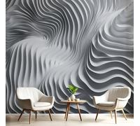 SMBHIAON Wallpaper for Bedroom Wall Art Murals, Wave Texture 350 × 256 Cm Photo Wallpaper 3D Effect, Abstract Geometry Wall Mural Wallpapers for Living Room,Grey