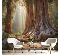 SMBHIAON Wallpaper - Natural Realism Style Wall Mural, Redwood Forest Pattern Photo Wallpaper for Living Room Bedroom, 250 × 175 cm,Reddish Brown