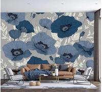 SMBHIAON Wallpaper - Simple Line Floral Design Wallpaper for Living Room, Blue Poppy Element Bedroom Wall Paper,Indigo Wall Mural & Home Decor,150 × 105 Cm