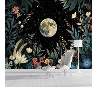 SMBHIAON Wallpaper Wall Mural Blacknatural Plants Full Moon Flowers Plant Elements 200 × 140 Cm 3D Photo Wallpaper Silk Walls Mural Poster, for Living Room Bedroom Tv Background Wall Decor Murals