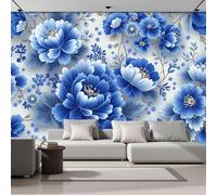SMBHIAON Wallpaper Wall Mural Bluetraditional Art Blue White Porcelain Floral Patterns 350 × 256 Cm 3D Photo Wallpaper Silk Walls Mural Poster, for Living Room Bedroom Tv Background Wall Decor Murals