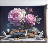 SMBHIAON Wallpaper Wall Mural Light Pinkrealistic Illustration Pink Roses Leaves 350 × 256 Cm 3D Photo Wallpaper Silk Walls Mural Poster, for Living Room Bedroom Tv Background Wall Decor Murals