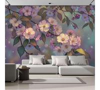 SMBHIAON Wallpaper Wall Mural Purplespring Scenery Watercolor Cherry Blossom Branches 150 × 105 Cm 3D Photo Wallpaper Silk Walls Mural Poster, for Living Room Bedroom Tv Background Wall Decor Murals
