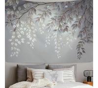 SMBHIAON Watercolor Botanical Painting Tapestry,Hanging Leaves Aesthetic Wall Hanging, Light Grayish Brown Tapestries for Bedroom, Living Room - 100 x 75 cm