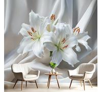 SMBHIAON White Lily Pattern Wall Mural 150×105 cm - Beige Artistic Style for Living Room, Bedroom & Kitchen Home Decor