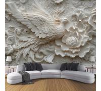 SMBHIAON White Phoenix Peony Pattern Wall Mural - Traditional Chinese Style,250×175 cm Wallpaper Poster for Bedroom, Living Room & Home Decoration,Off White